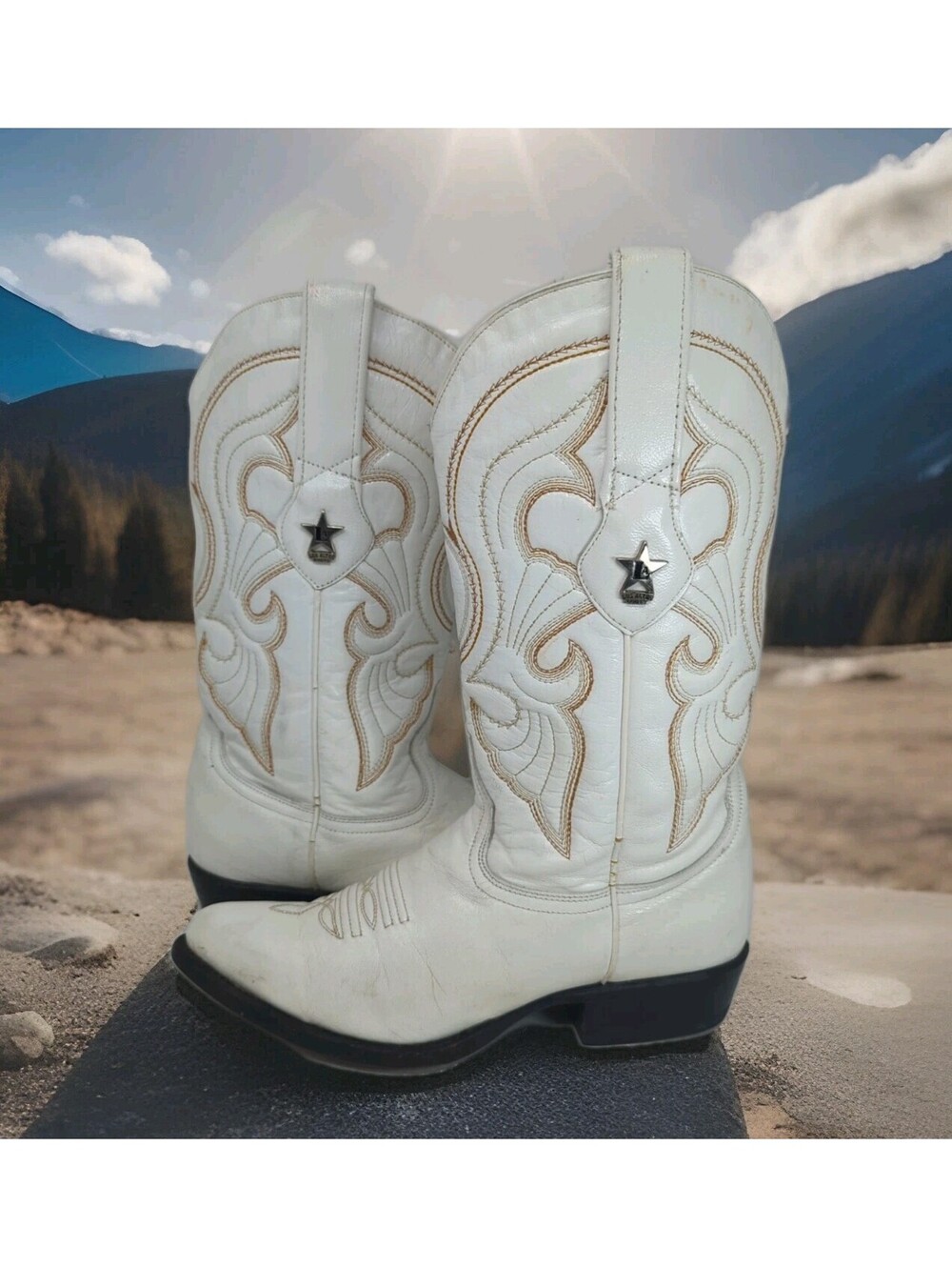 Los Altos Cowboy Western Boots White Country Concert Show Men 6.5 7 Women 8 Wide